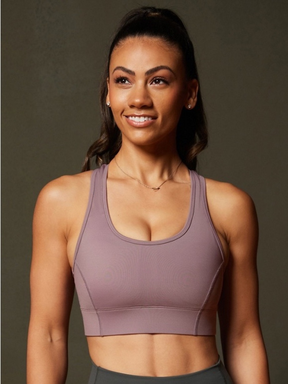 Fabletics “On-The-Go” Medium Impact Sports Bra in Plum Cactus (Size: M)